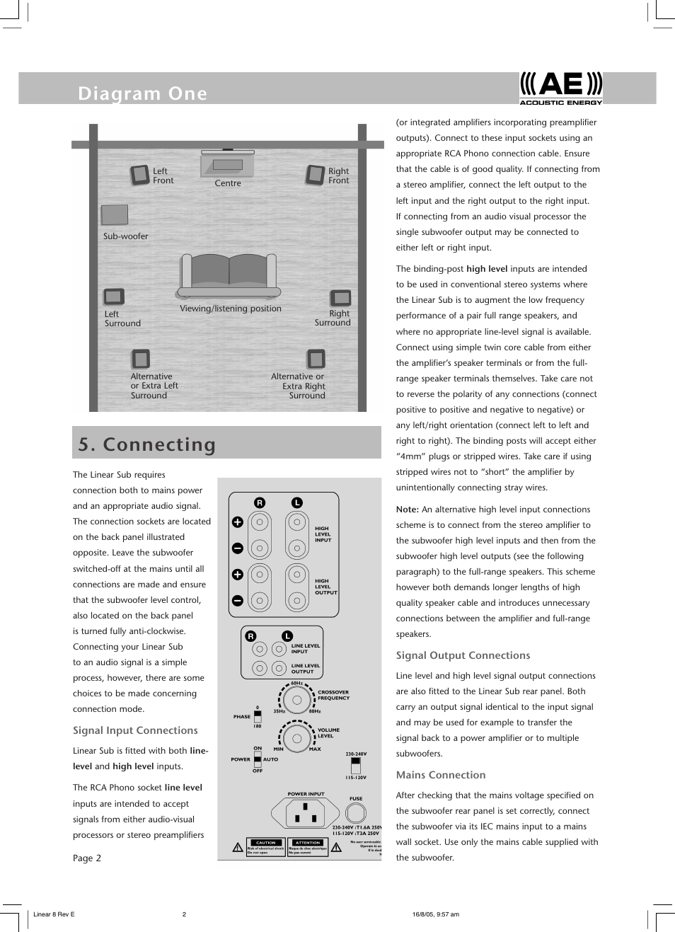 Diagram one 6. controls & system setup, Connecting | Acoustic Energy MA1108 User Manual | Page 4 / 8