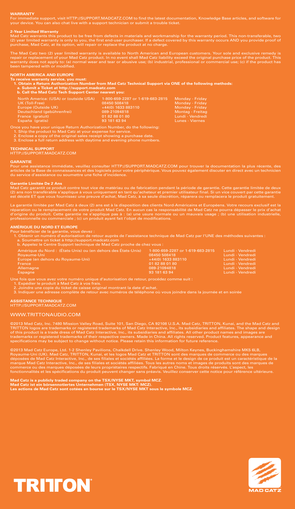 TRITTON Kunai Wireless Stereo Headset User Manual | Page 7 / 8