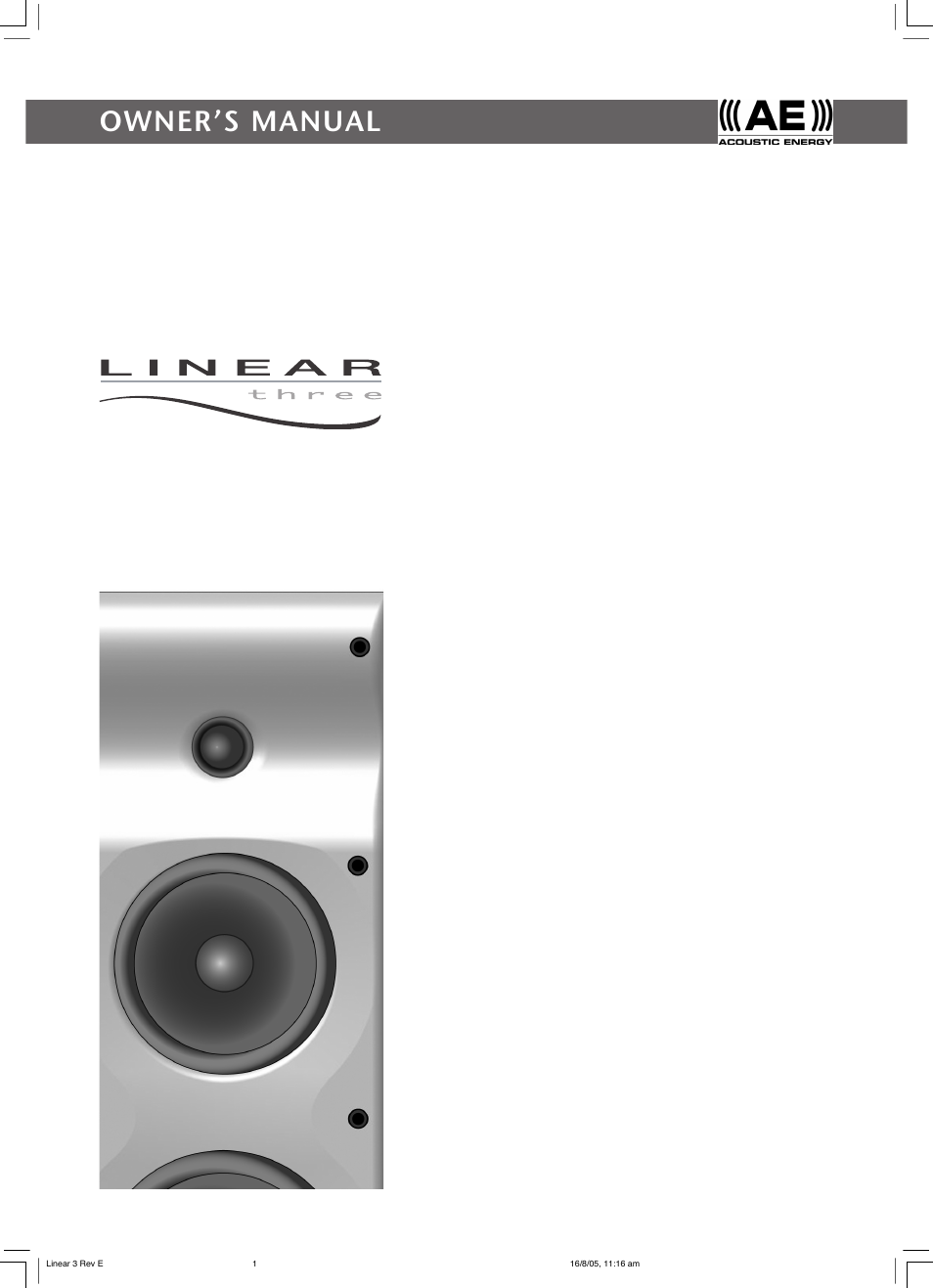 Acoustic Energy Aegis Evo Series User Manual | 8 pages
