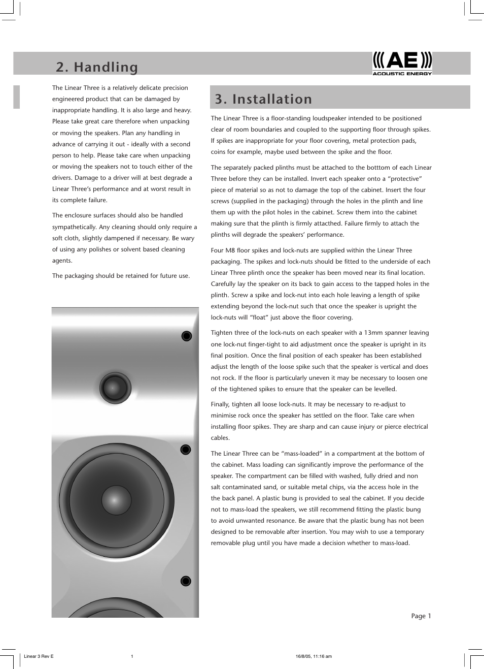 Handling, Installation, Contents 1. introduction | Acoustic Energy Aegis Evo Series User Manual | Page 3 / 8