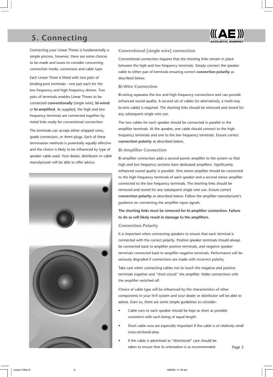 Positioning 5. connecting | Acoustic Energy Aegis Evo Series User Manual | Page 5 / 8