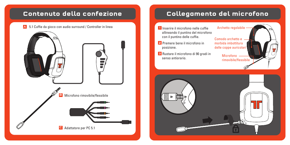 Contenuto della confezione, Collegamento del microfono | TRITTON Pro+ 5.1 Surround Headset User Manual | Page 37 / 66