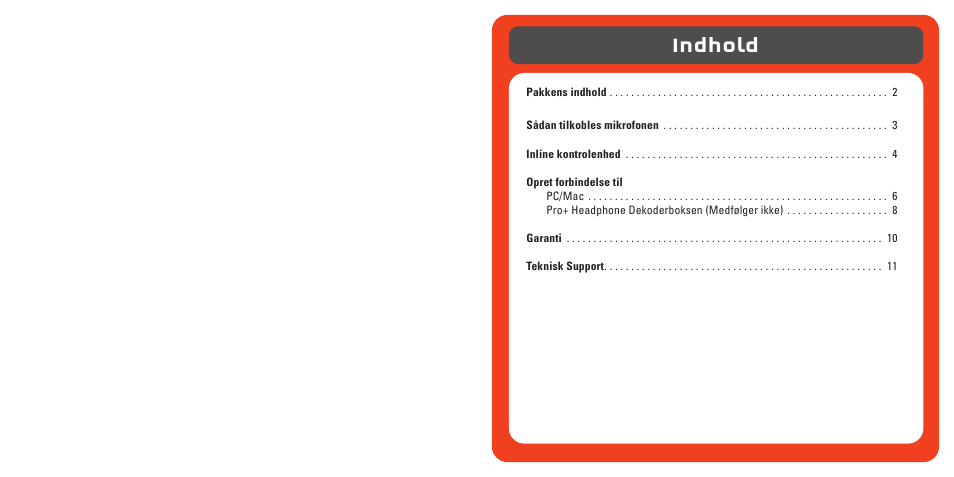 Indhold | TRITTON Pro+ 5.1 Surround Headset User Manual | Page 52 / 66