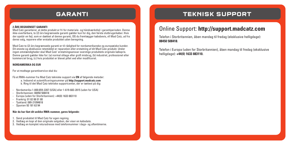 Garanti | TRITTON Pro+ 5.1 Surround Headset User Manual | Page 57 / 66