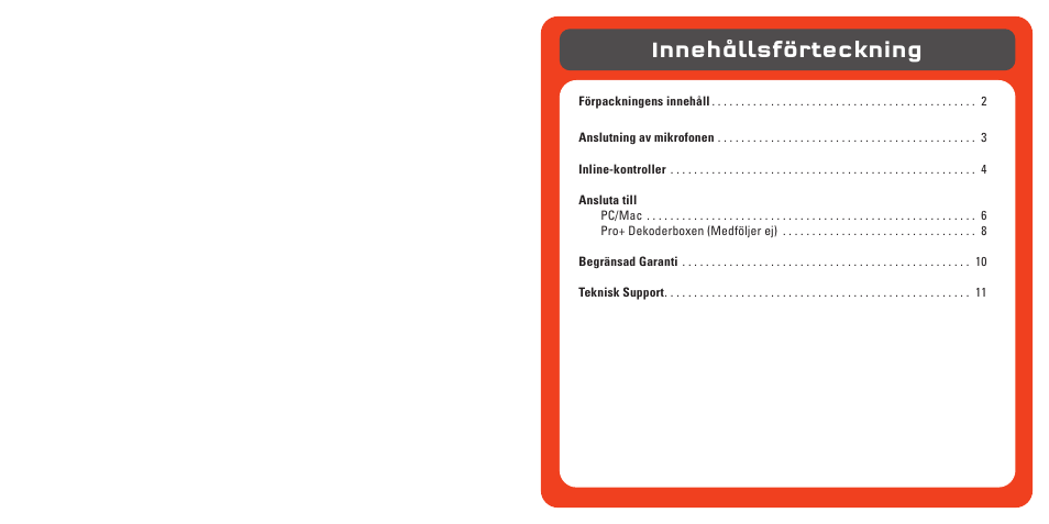 Innehållsförteckning | TRITTON Pro+ 5.1 Surround Headset User Manual | Page 60 / 66