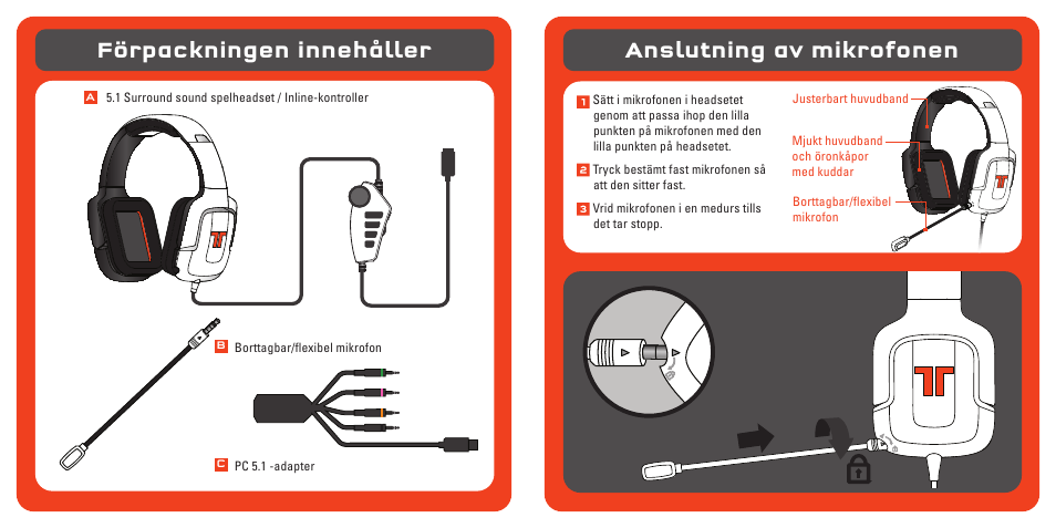 Förpackningen innehåller, Anslutning av mikrofonen | TRITTON Pro+ 5.1 Surround Headset User Manual | Page 61 / 66