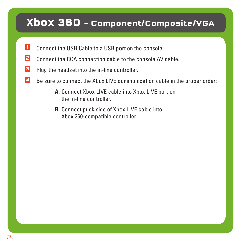 Xbox 360, Component/composite/vga | TRITTON Kunai Universal Stereo Gaming Headset User Manual | Page 10 / 170