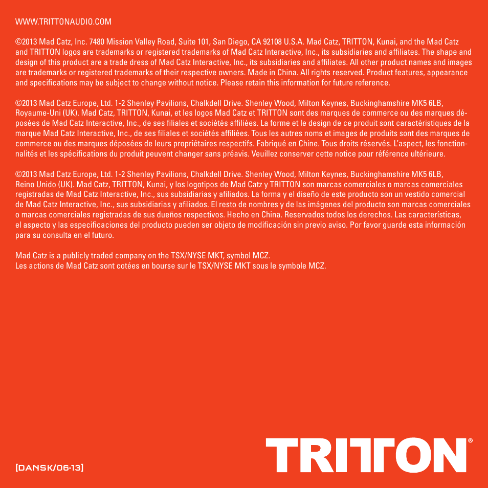 TRITTON Kunai Universal Stereo Gaming Headset User Manual | Page 149 / 170