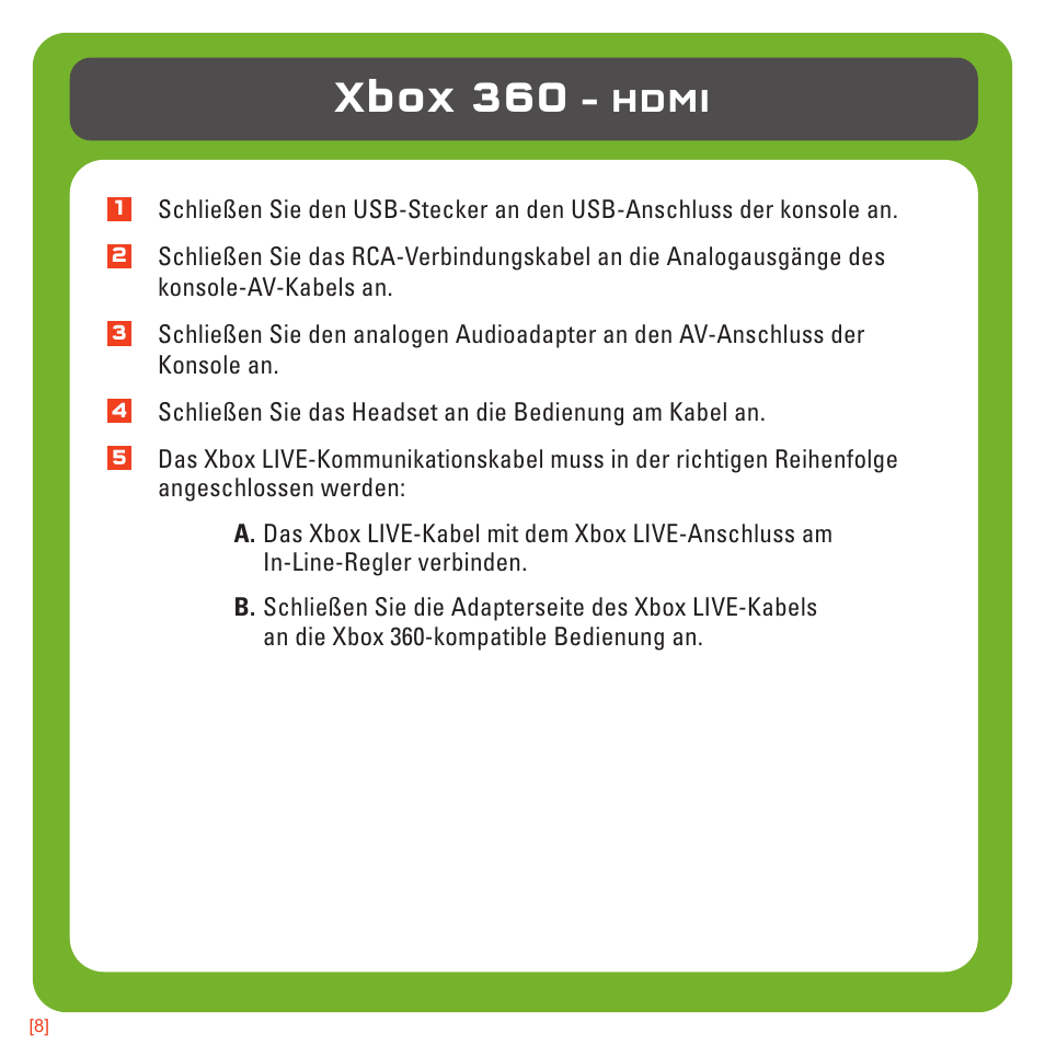 Xbox 360, Hdmi | TRITTON Kunai Universal Stereo Gaming Headset User Manual | Page 52 / 170