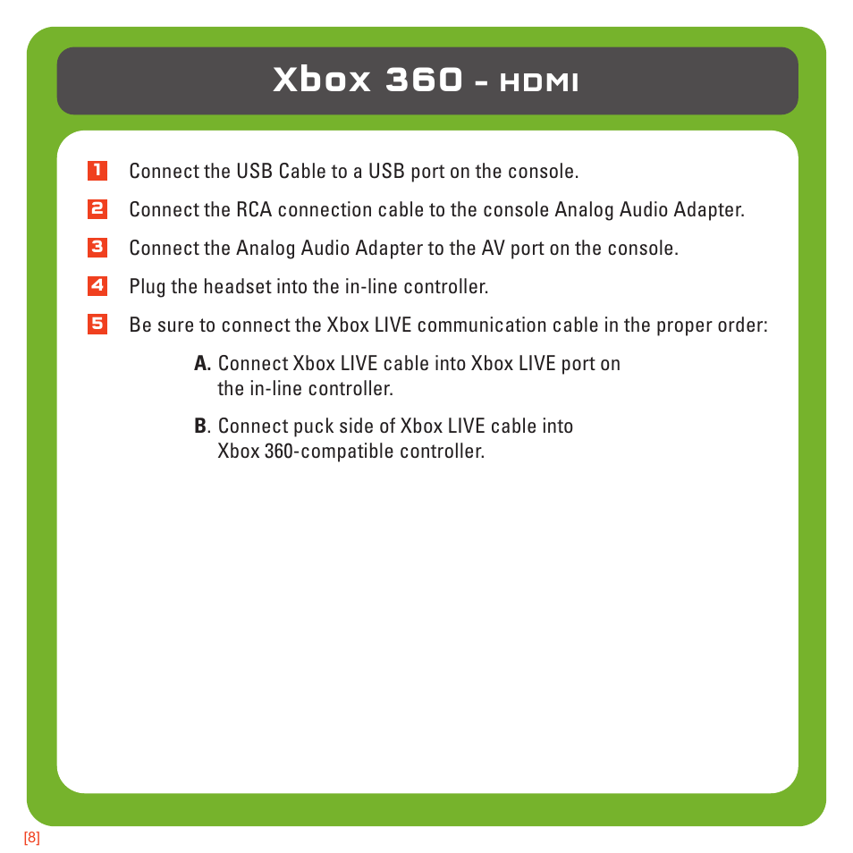 Xbox 360, Hdmi | TRITTON Kunai Universal Stereo Gaming Headset User Manual | Page 8 / 170