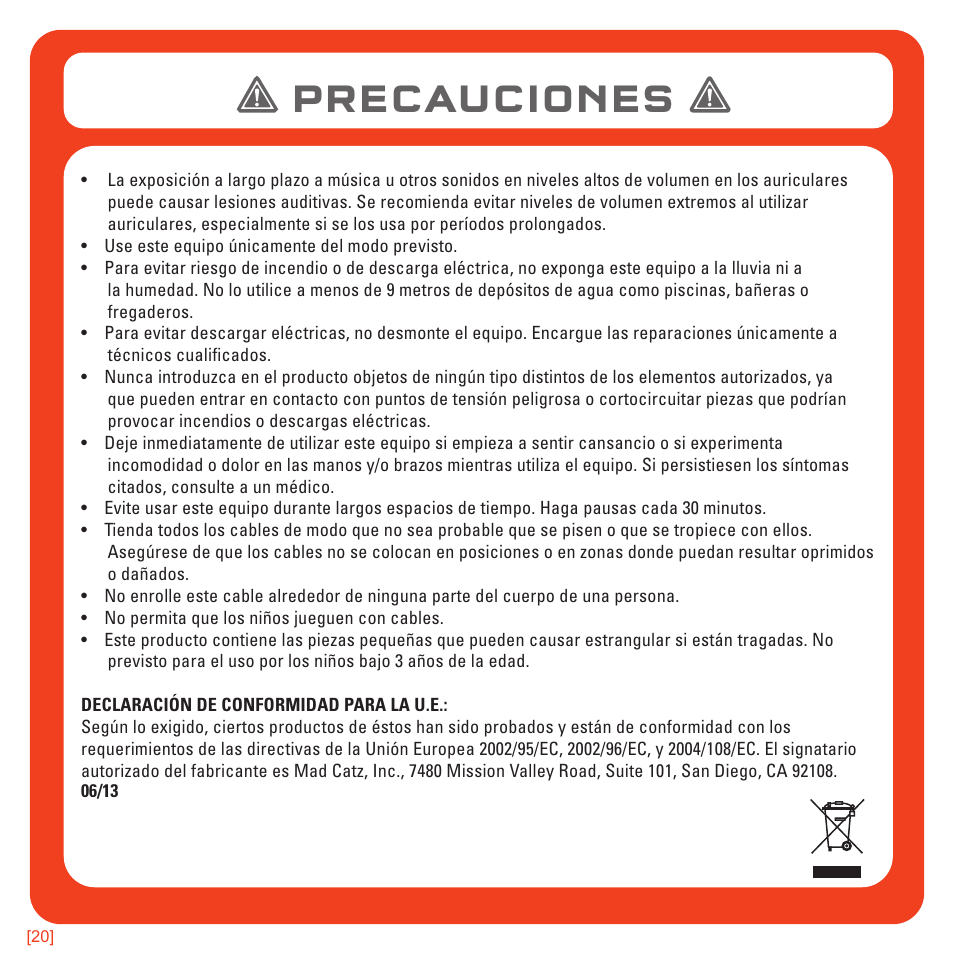 Precauciones | TRITTON Kunai Universal Stereo Gaming Headset User Manual | Page 85 / 170