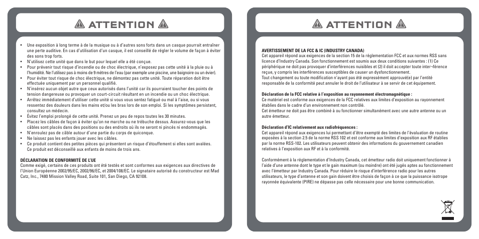 Attention | TRITTON Kunai Stereo Gaming Headset for PC, Mac, and Mobile Devices User Manual | Page 15 / 59