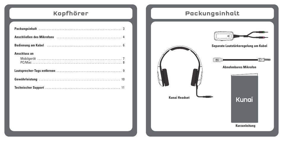 Kopfhörer packungsinhalt | TRITTON Kunai Stereo Gaming Headset for PC, Mac, and Mobile Devices User Manual | Page 18 / 59