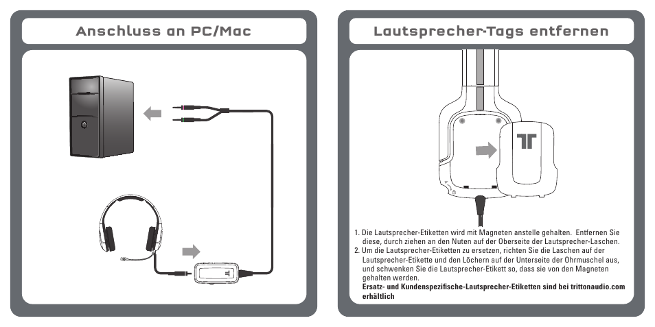 Anschluss an pc/mac lautsprecher-tags entfernen | TRITTON Kunai Stereo Gaming Headset for PC, Mac, and Mobile Devices User Manual | Page 21 / 59