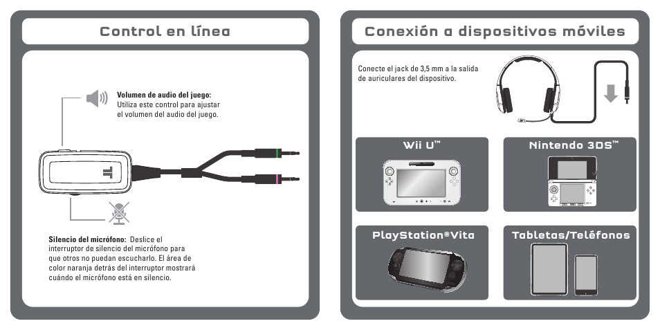 Control en línea, Conexión a dispositivos móviles | TRITTON Kunai Stereo Gaming Headset for PC, Mac, and Mobile Devices User Manual | Page 27 / 59