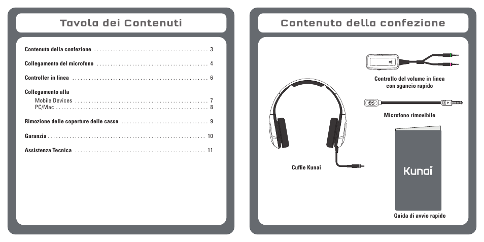 Tavola dei contenuti contenuto della confezione | TRITTON Kunai Stereo Gaming Headset for PC, Mac, and Mobile Devices User Manual | Page 33 / 59