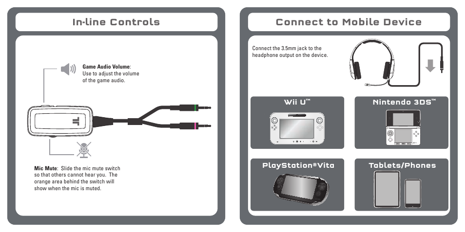 In-line controls, Connect to mobile device | TRITTON Kunai Stereo Gaming Headset for PC, Mac, and Mobile Devices User Manual | Page 4 / 59