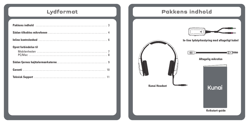 Lydformat pakkens indhold | TRITTON Kunai Stereo Gaming Headset for PC, Mac, and Mobile Devices User Manual | Page 40 / 59