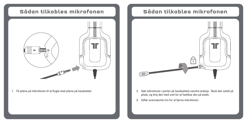 Sådan tilkobles mikrofonen | TRITTON Kunai Stereo Gaming Headset for PC, Mac, and Mobile Devices User Manual | Page 41 / 59