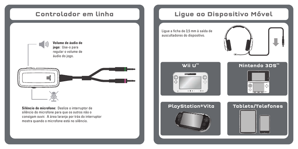 Controlador em linha, Ligue ao dispositivo móvel | TRITTON Kunai Stereo Gaming Headset for PC, Mac, and Mobile Devices User Manual | Page 49 / 59