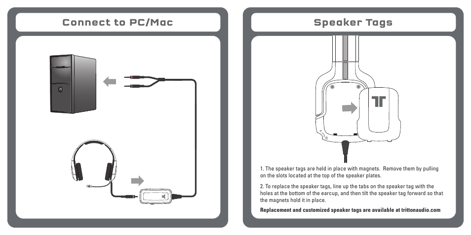 Connect to pc/mac speaker tags | TRITTON Kunai Stereo Gaming Headset for PC, Mac, and Mobile Devices User Manual | Page 5 / 59