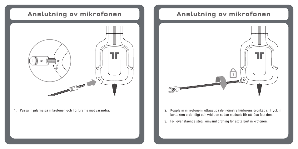 Anslutning av mikrofonen | TRITTON Kunai Stereo Gaming Headset for PC, Mac, and Mobile Devices User Manual | Page 55 / 59