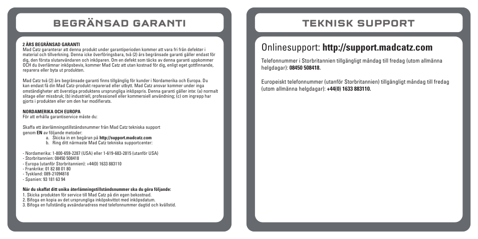 Begränsad garanti | TRITTON Kunai Stereo Gaming Headset for PC, Mac, and Mobile Devices User Manual | Page 58 / 59