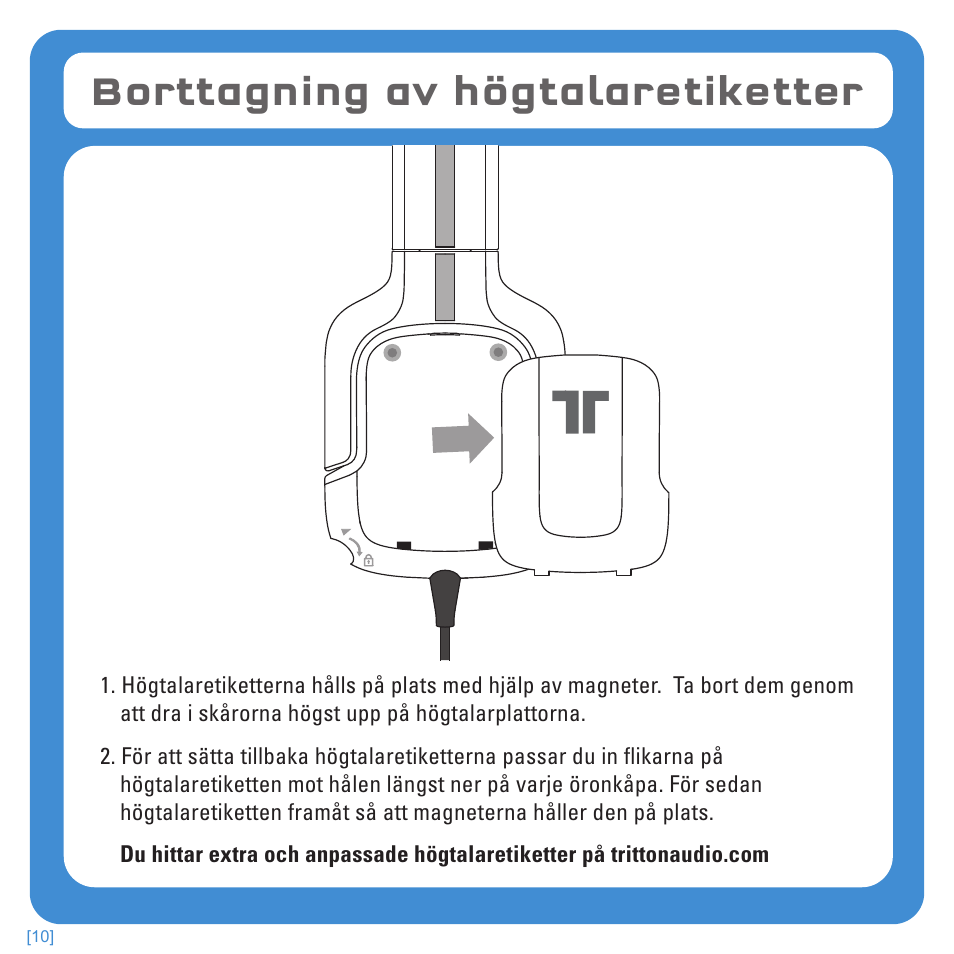 Borttagning av högtalaretiketter | TRITTON Kunai Stereo Headset for PlayStation-3 and PlayStation-Vita User Manual | Page 103 / 108
