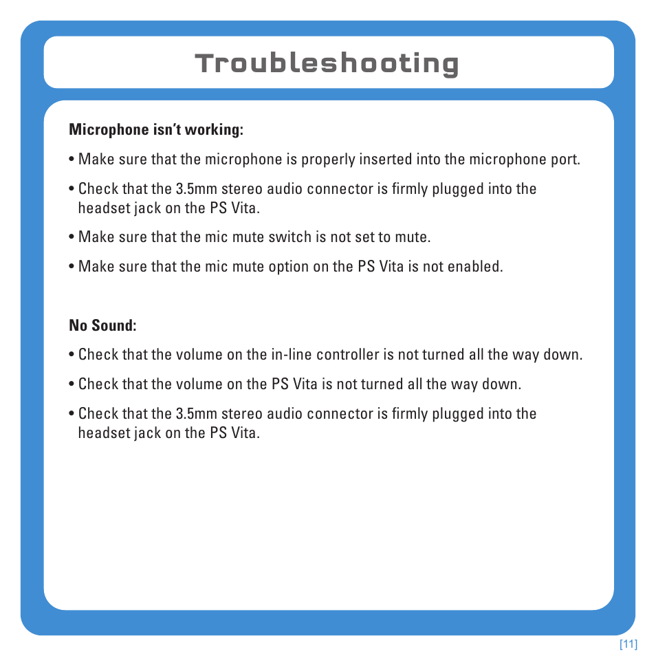 Troubleshooting | TRITTON Kunai Stereo Headset for PlayStation-3 and PlayStation-Vita User Manual | Page 11 / 108