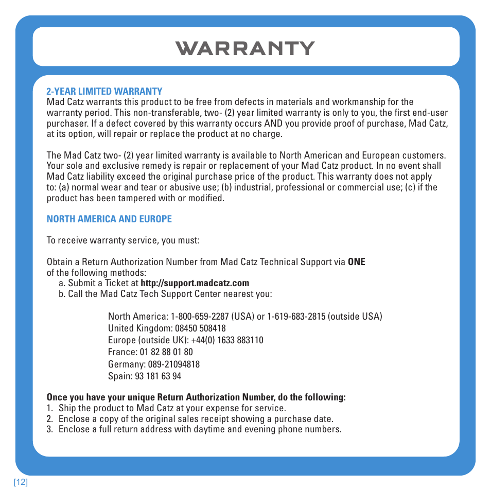 Warranty | TRITTON Kunai Stereo Headset for PlayStation-3 and PlayStation-Vita User Manual | Page 12 / 108