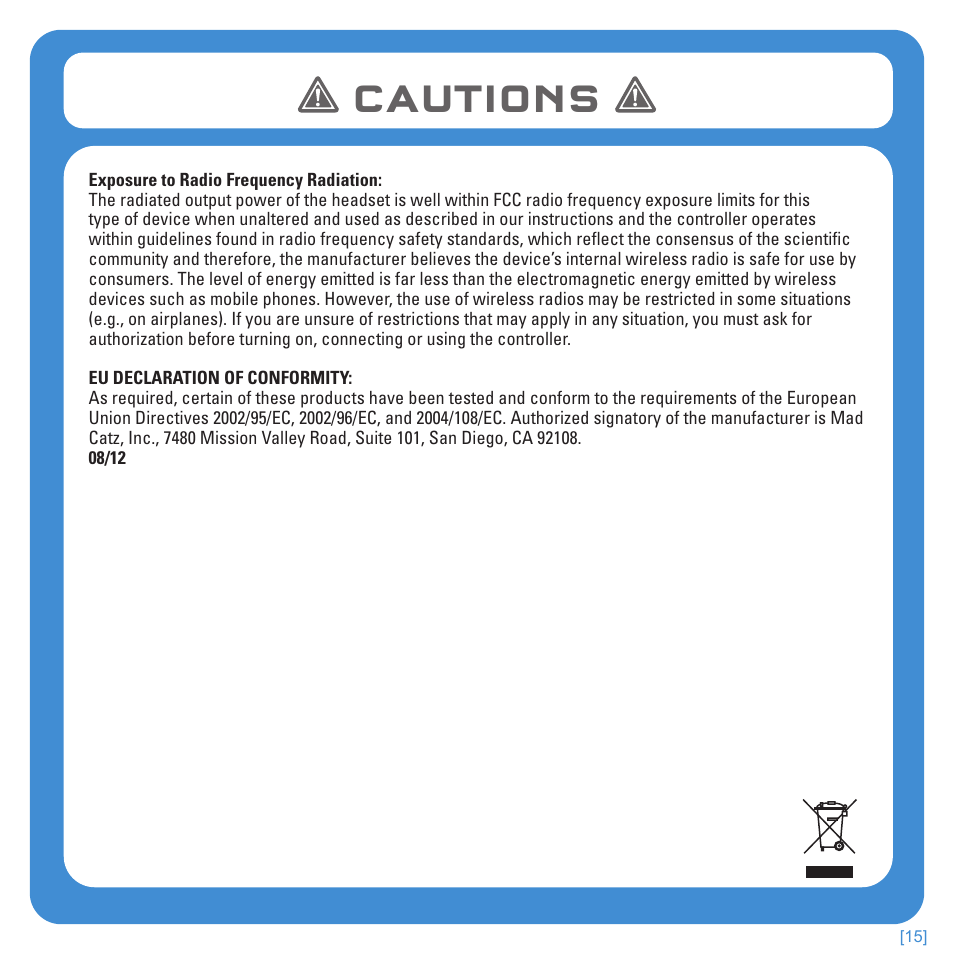 Cautions | TRITTON Kunai Stereo Headset for PlayStation-3 and PlayStation-Vita User Manual | Page 15 / 108