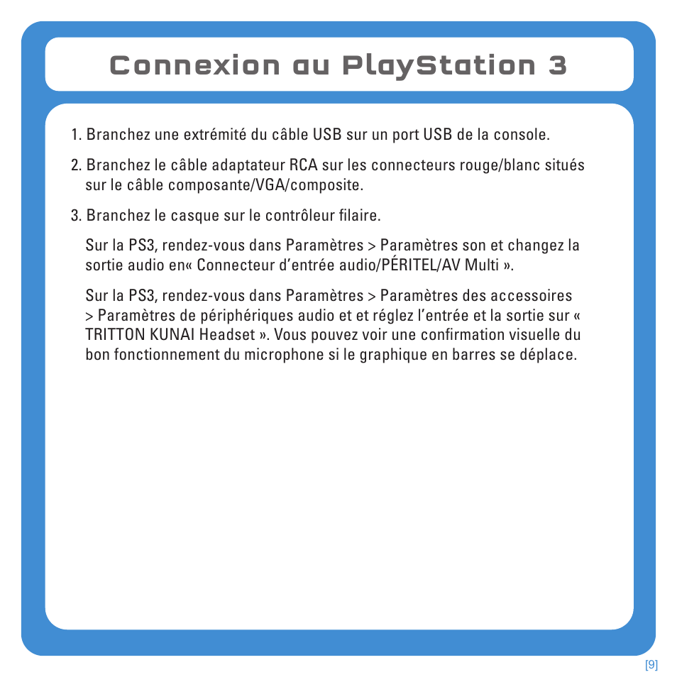 Connexion au playstation 3 | TRITTON Kunai Stereo Headset for PlayStation-3 and PlayStation-Vita User Manual | Page 25 / 108