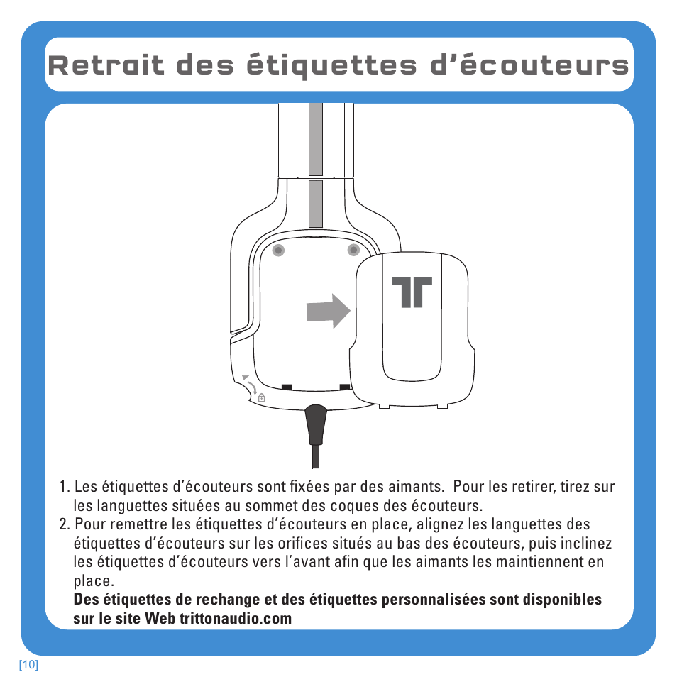 Retrait des étiquettes d’écouteurs | TRITTON Kunai Stereo Headset for PlayStation-3 and PlayStation-Vita User Manual | Page 26 / 108