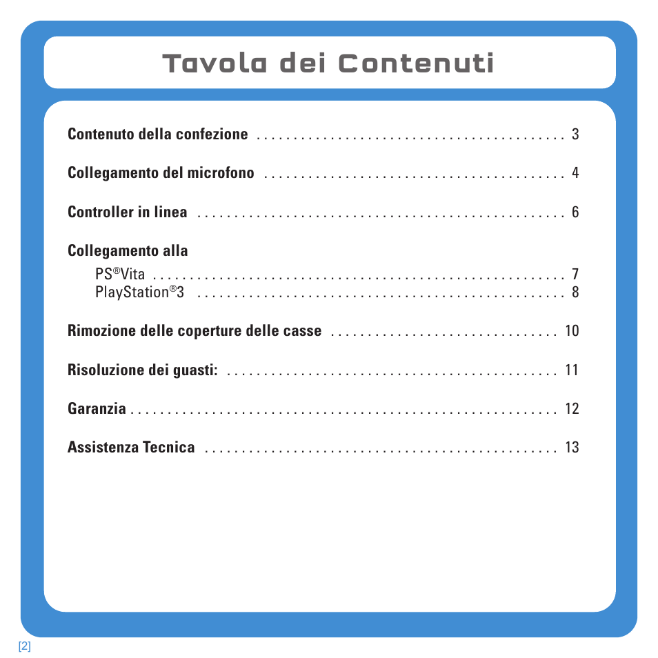 Tavola dei contenuti | TRITTON Kunai Stereo Headset for PlayStation-3 and PlayStation-Vita User Manual | Page 65 / 108
