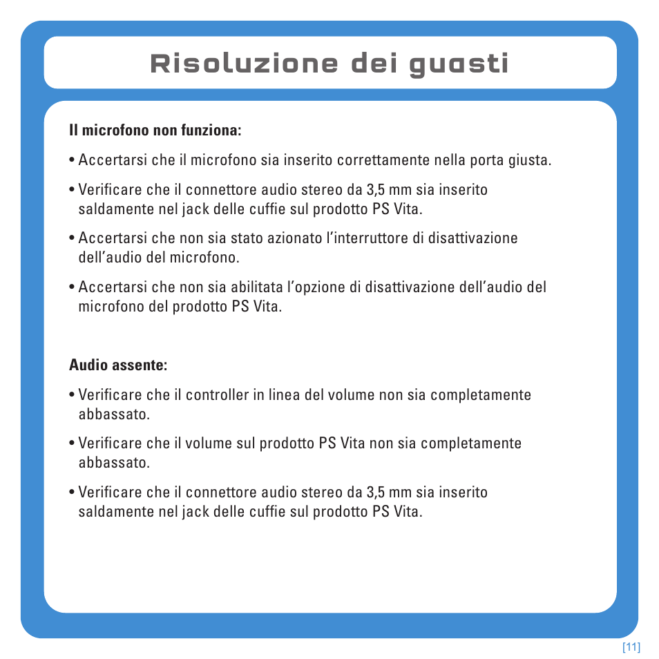 Risoluzione dei guasti | TRITTON Kunai Stereo Headset for PlayStation-3 and PlayStation-Vita User Manual | Page 74 / 108