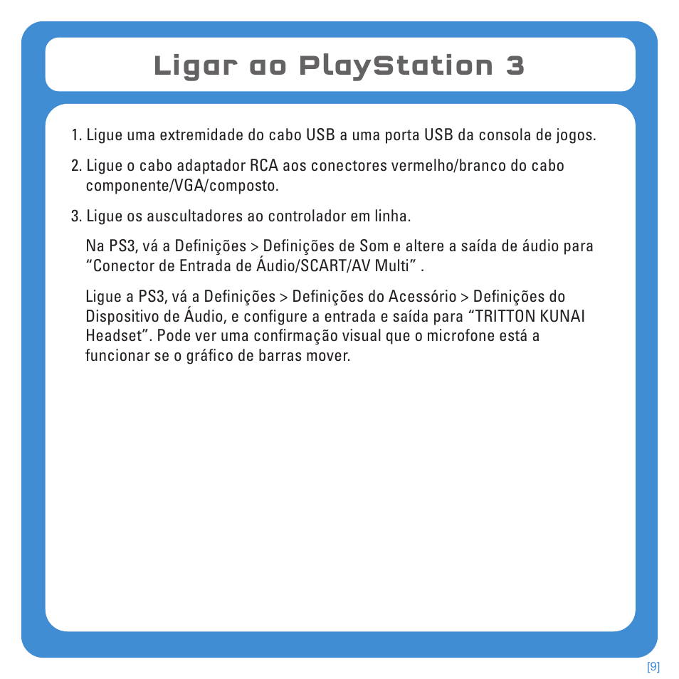 Ligar ao playstation 3 | TRITTON Kunai Stereo Headset for PlayStation-3 and PlayStation-Vita User Manual | Page 87 / 108