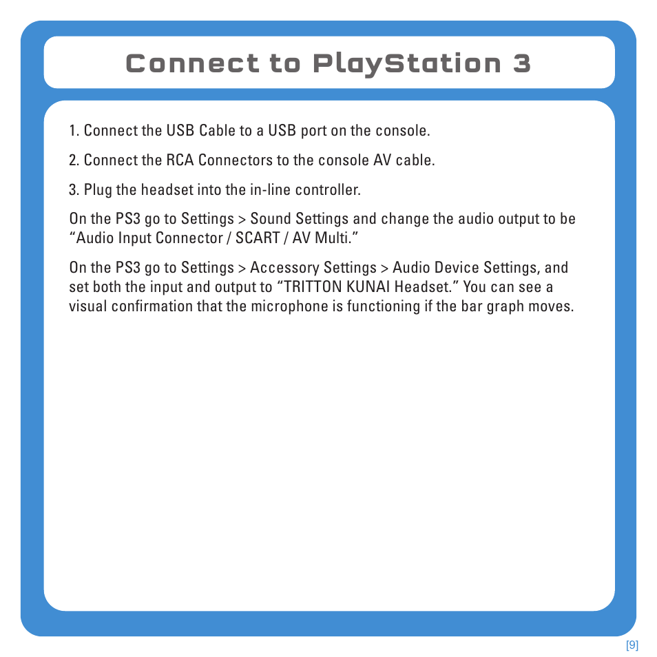 Connect to playstation 3 | TRITTON Kunai Stereo Headset for PlayStation-3 and PlayStation-Vita User Manual | Page 9 / 108