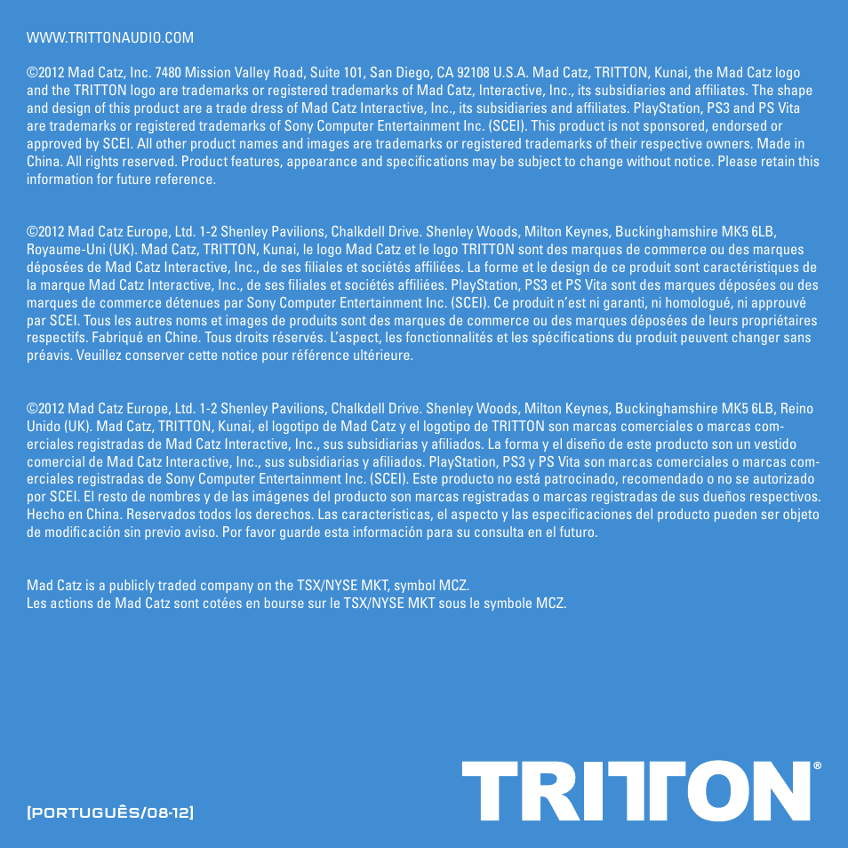 TRITTON Kunai Stereo Headset for PlayStation-3 and PlayStation-Vita User Manual | Page 93 / 108