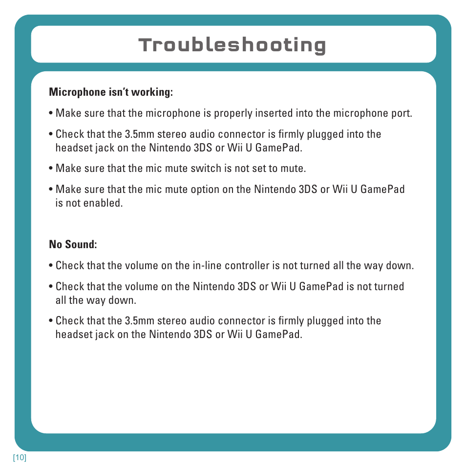 Troubleshooting | TRITTON Kunai Stereo Headset for Wii U and Nintendo 3DS User Manual | Page 10 / 115