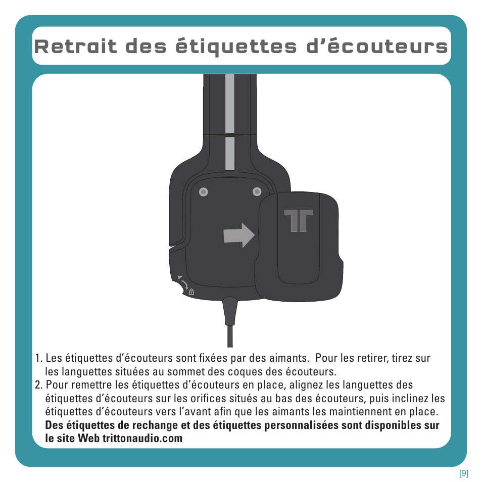 Retrait des étiquettes d’écouteurs | TRITTON Kunai Stereo Headset for Wii U and Nintendo 3DS User Manual | Page 24 / 115