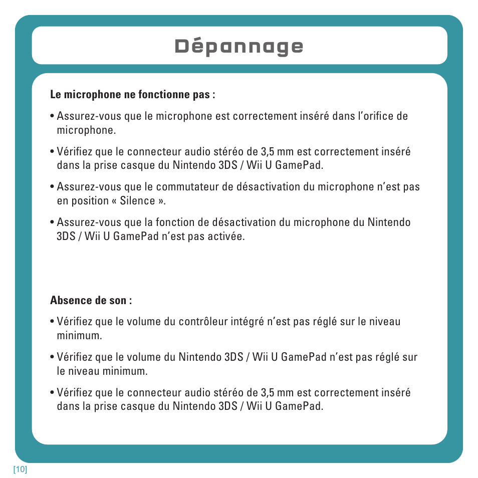 Dépannage | TRITTON Kunai Stereo Headset for Wii U and Nintendo 3DS User Manual | Page 25 / 115