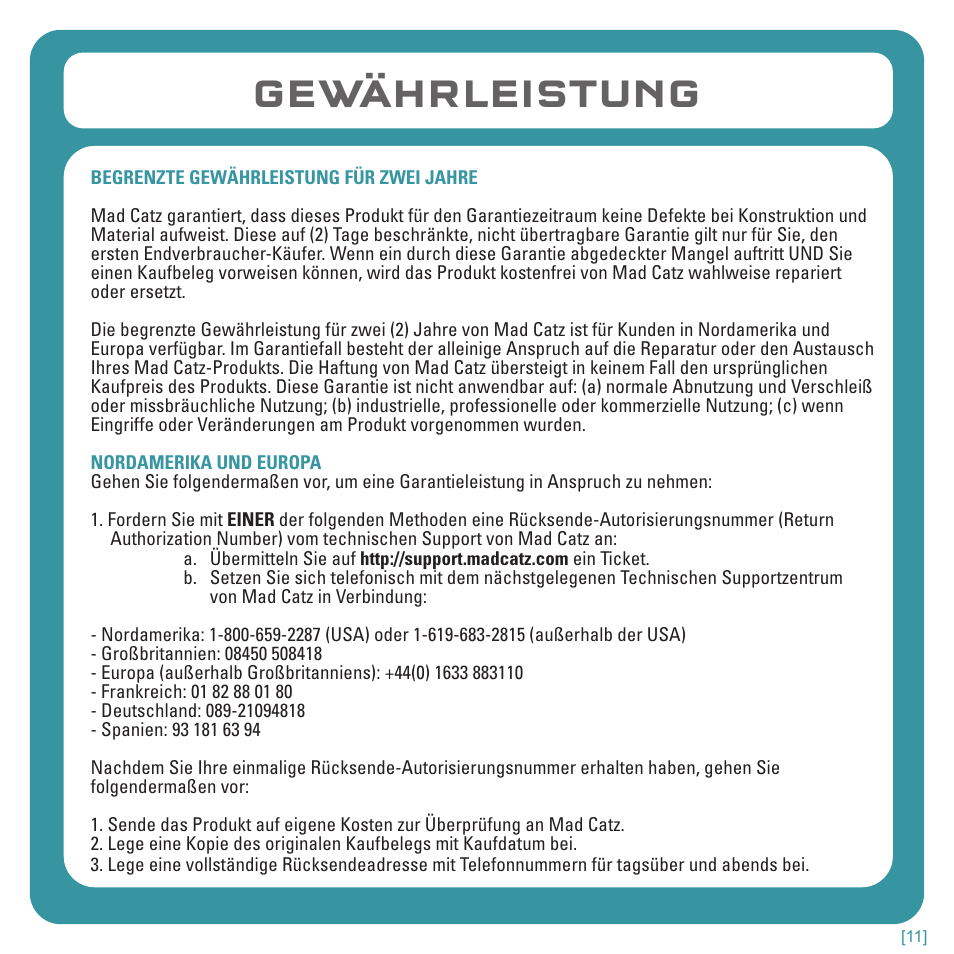 Gewährleistung | TRITTON Kunai Stereo Headset for Wii U and Nintendo 3DS User Manual | Page 41 / 115