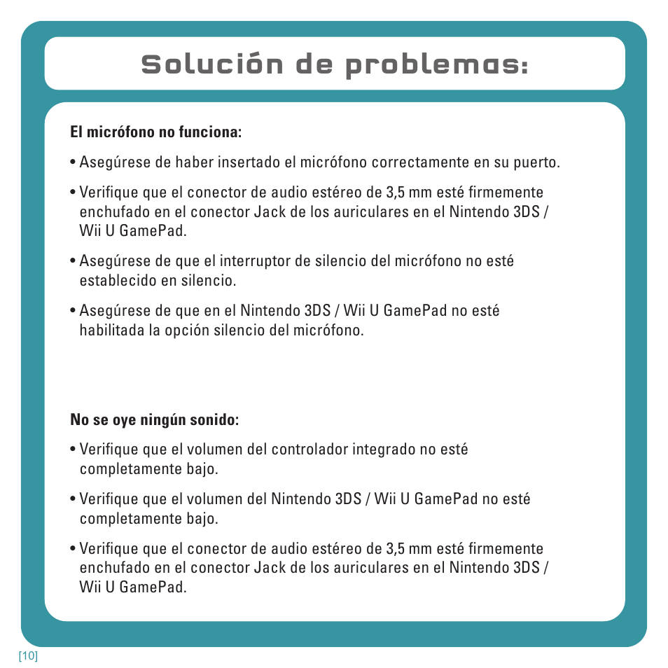 Solución de problemas | TRITTON Kunai Stereo Headset for Wii U and Nintendo 3DS User Manual | Page 54 / 115