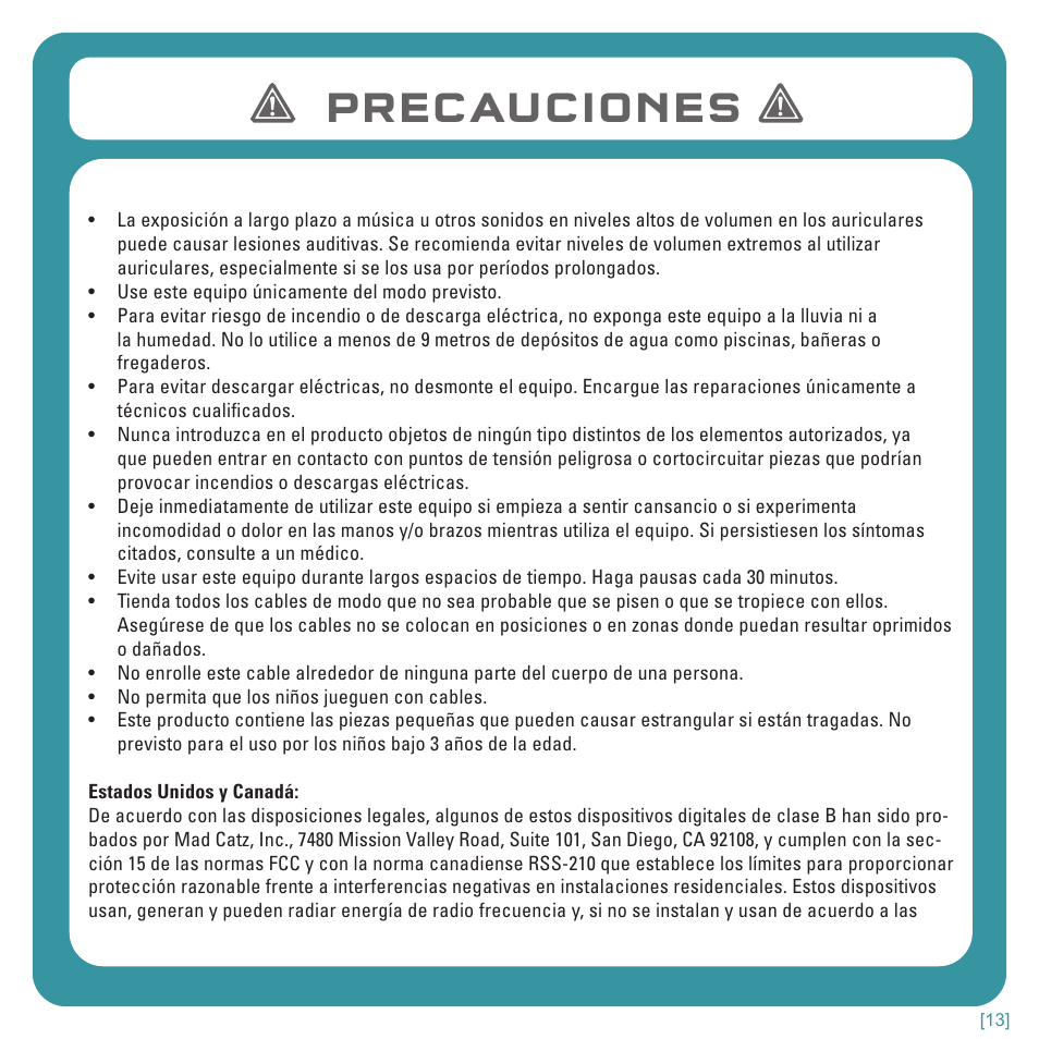 Precauciones | TRITTON Kunai Stereo Headset for Wii U and Nintendo 3DS User Manual | Page 57 / 115