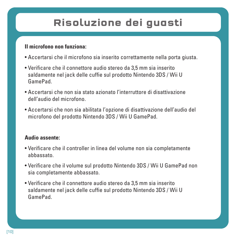 Risoluzione dei guasti | TRITTON Kunai Stereo Headset for Wii U and Nintendo 3DS User Manual | Page 69 / 115