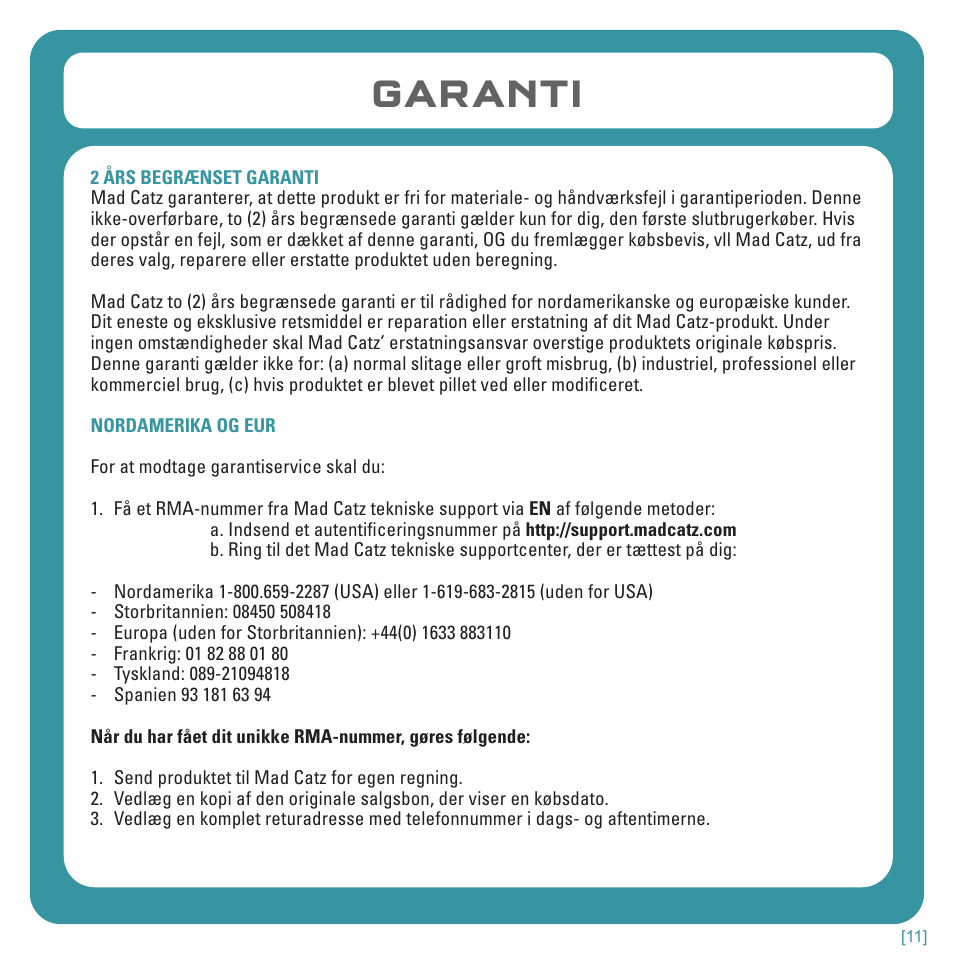 Garanti | TRITTON Kunai Stereo Headset for Wii U and Nintendo 3DS User Manual | Page 84 / 115