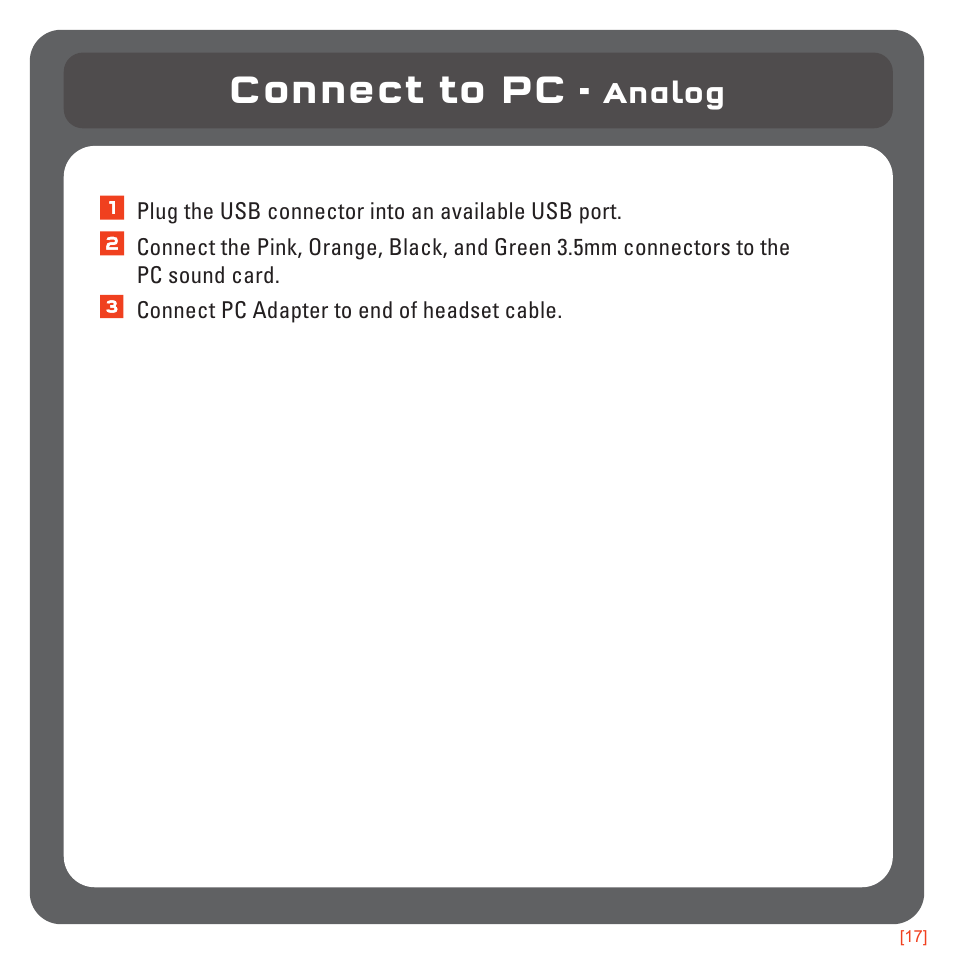 Connect to pc, Analog | TRITTON Pro+ 5.1 Surround Headset User Manual | Page 17 / 25