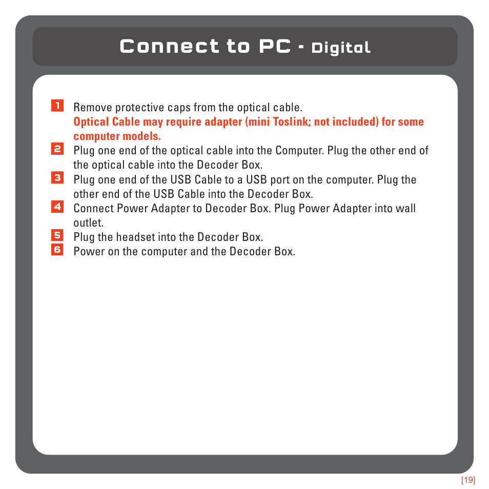 Connect to pc, Digital | TRITTON Pro+ 5.1 Surround Headset User Manual | Page 19 / 25