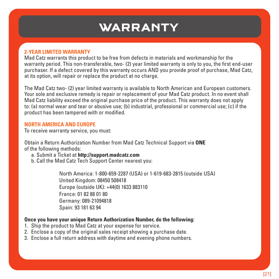 Warranty | TRITTON Pro+ 5.1 Surround Headset User Manual | Page 21 / 25