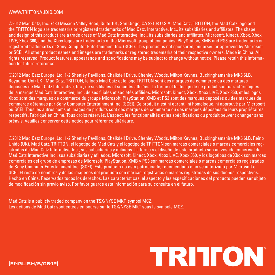 TRITTON Pro+ 5.1 Surround Headset User Manual | Page 25 / 25